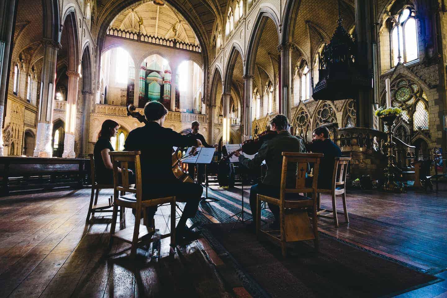 No Dice in rehearsal at Holy Name Church, Manchester.